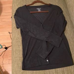 Cashmere/cotton classic grey French Majestic v neck buttoned cardigan